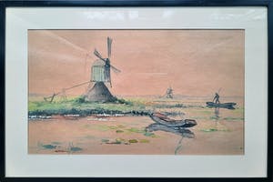 Niet of onleesbaar gesigneerd - aquarel Molens in de Polder - 1941 kopen? Bied vanaf 1!