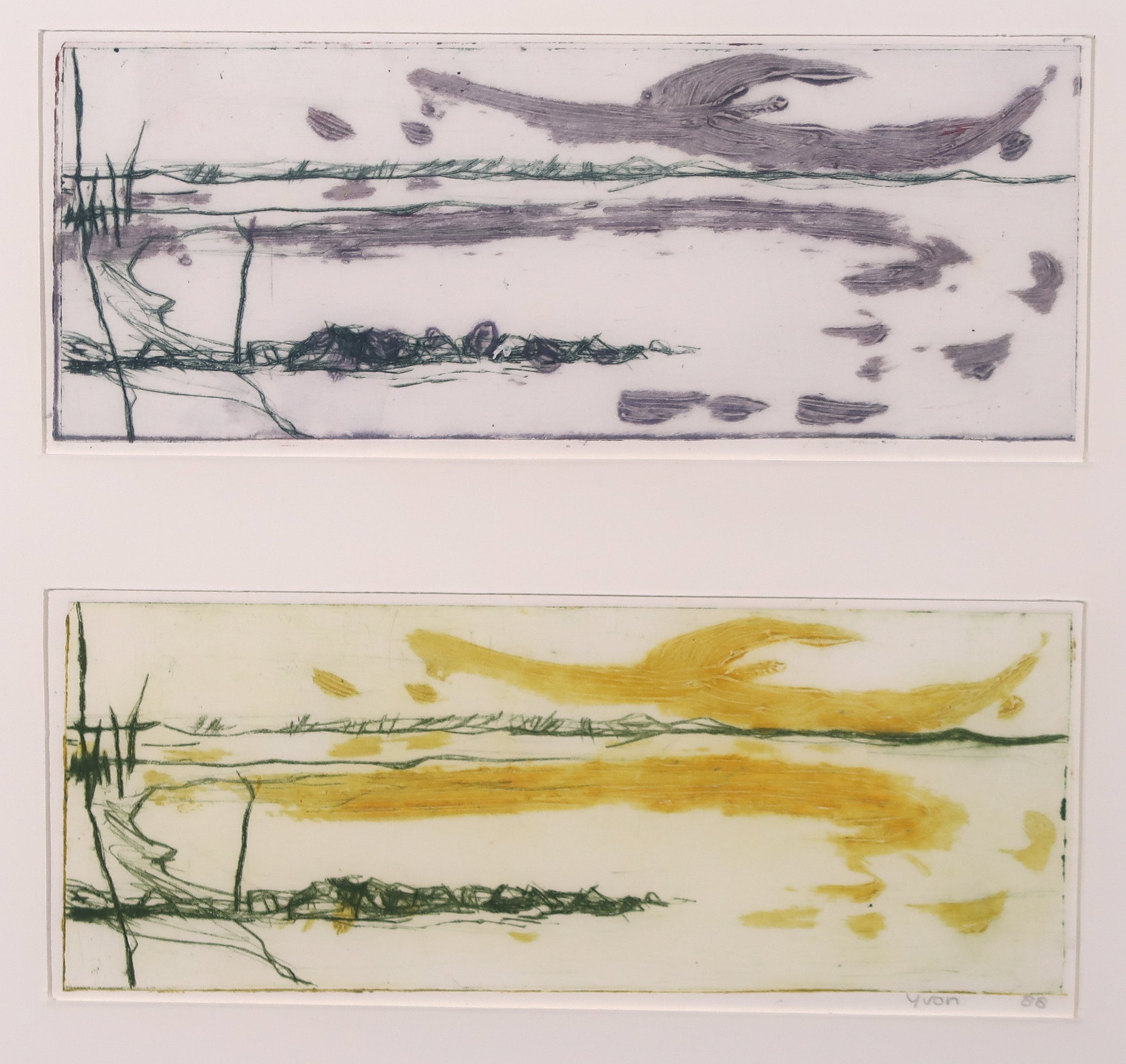 Niet of onleesbaar gesigneerd - Ets, Twee landschappen - Ingelijst kopen? Bied vanaf 1!