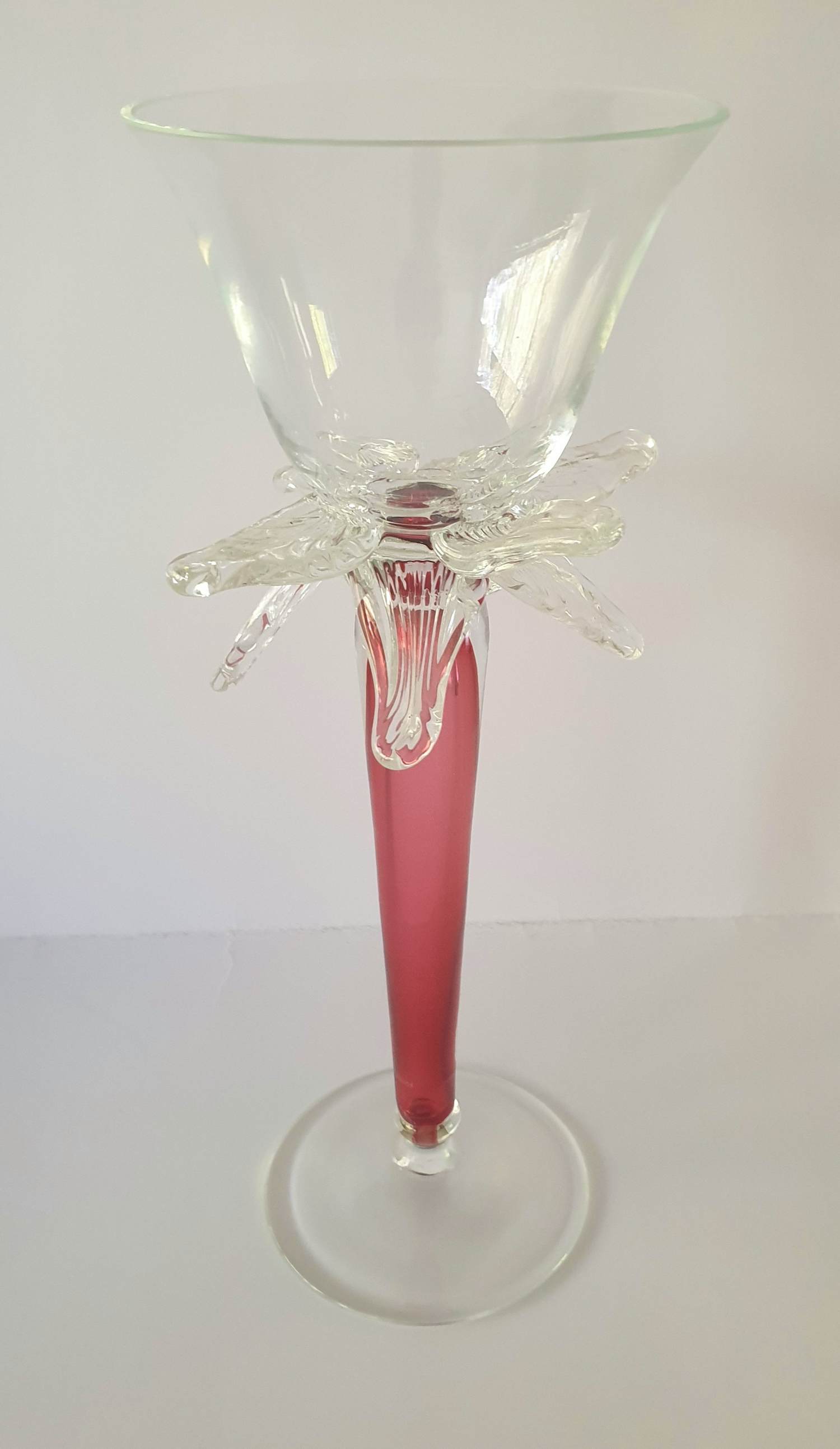 Borek Sipek - Helderglazen Coupe met roze steel en blad - Ajeto/Tsjechië - 1990 verkocht voor € 100!