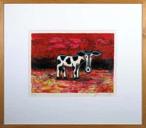 Michiel Molenaar - Zeefdruk, Eenzame Koe - Ingelijst verkocht voor € 35!