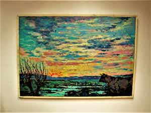 Daniel Wilhelm Bekking - GROOT! Expressionistisch olieverf "Zonsondergang bij Broek in Waterland" verkocht voor € 60!