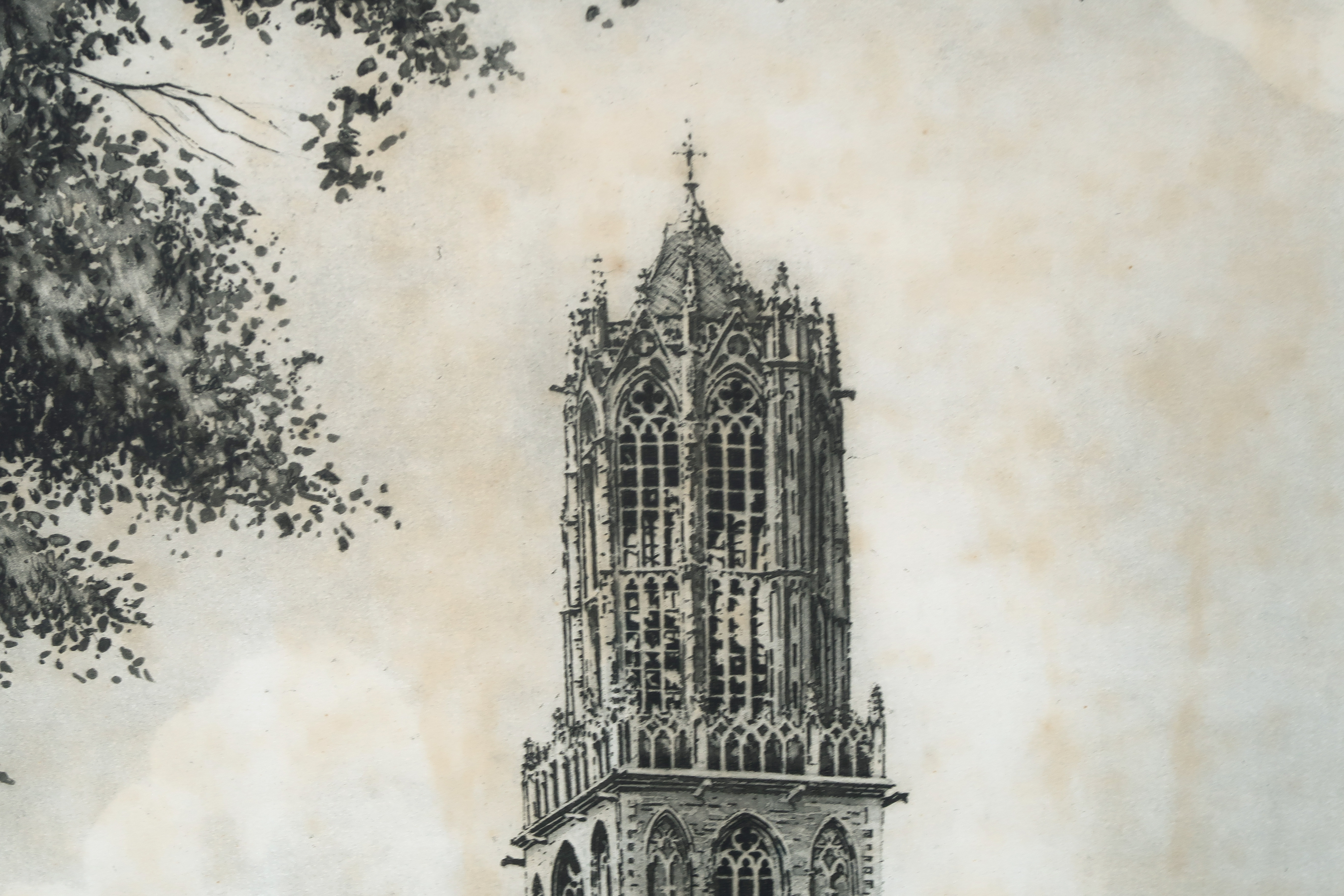 Cornelis Brandenburg - Ets, Dom Utrecht - Ingelijst kopen? Bied vanaf 1!