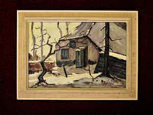 Niet of onleesbaar gesigneerd - Robuust impressionistisch olieverf "Winters boslandschap" gesigneerd verkocht voor € 1!