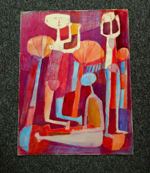 Hannes Postma - Zeldzame jaren 50 expressionistische gem. techniek "het Gezin" gesigneerd kopen? Bied vanaf 84!