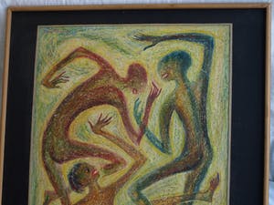 Klaas Pijlman - Pastelkrijt , “Dansende figuren” – 1959 - ingelijst , 75 x 67 cm kopen? Bied vanaf 40!
