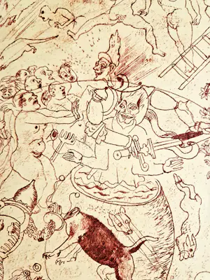 Tonny Kristians - Grote "james Ensor" rode INKT tekening "duivels en demonen" - ca. 1935 - gesign kopen? Bied vanaf 60!