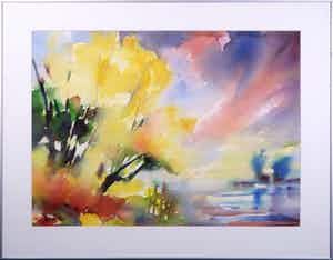 Theo Blankestijn - Aquarel, Boom aan de waterkant - Ingelijst verkocht voor € 20!