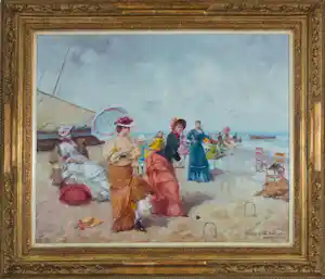 Juan Soler - Olieverf op doek, Croquet op het strand - Ingelijst verkauft für € 150!