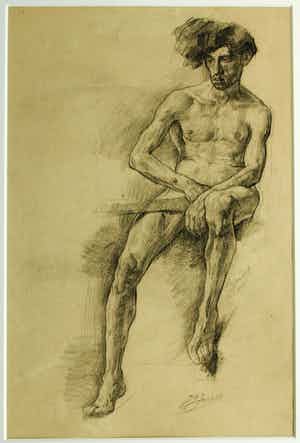 Johannes Hendricus Jurres - Tekening , Naakte man – gesigneerd & ingelijst – ca 1930 verkocht voor € 125!