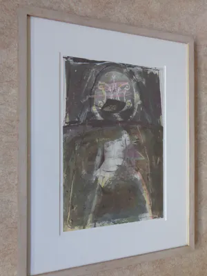 Miguel Ybanez - NAAKT MET ABSTRACTIE / KLEURLITHO / 71x54cm / KADER / SIG kopen? Bied vanaf 50!