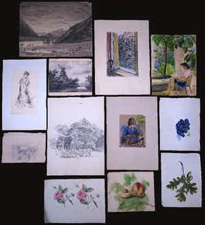 Niet of onleesbaar gesigneerd - Lot, Diverse Schilderingen, Krijt- en Pentekeningen verkocht voor € 1!