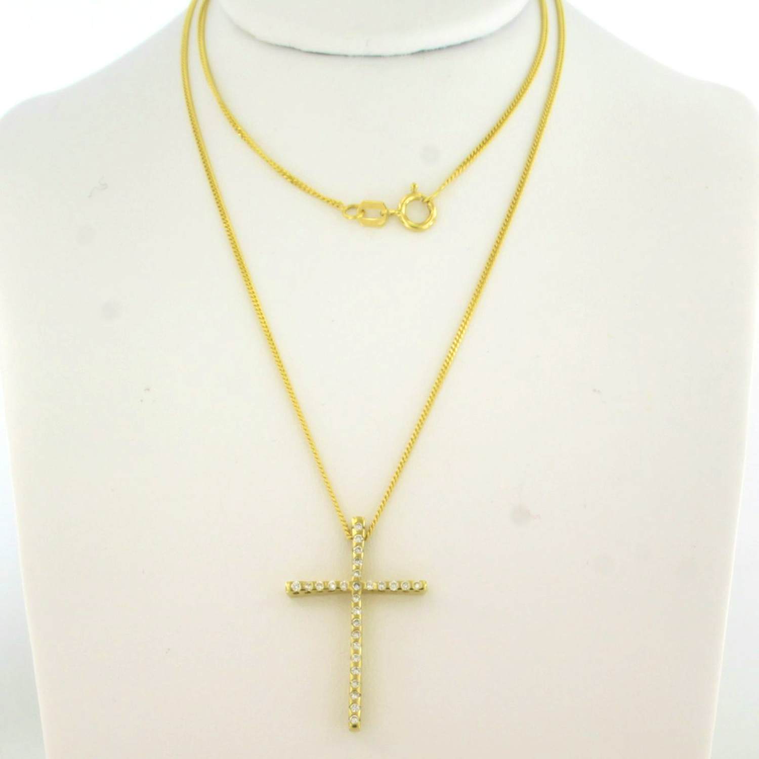 14k geelgouden collier met kruishanger bezet met diamant 0.27 ct verkocht voor € 440!