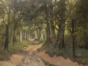 Hendrik Jan ten Cate - Olieverf op doek, Vrouw op bospad - Ingelijst (Groot) kopen? Bied vanaf 200!