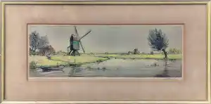 AcheterAntoon Hemert - ets / aquarel - "Polder" - ingelijst achter glas - 26010? Enchérissez de 20!