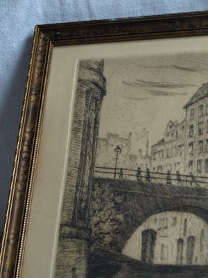 Niet of onleesbaar gesigneerd - Ingelijste ets, Stadsgezicht Hamburg , Ellerntorsbrücke – ca. 1930 ? kopen? Bied vanaf 1!