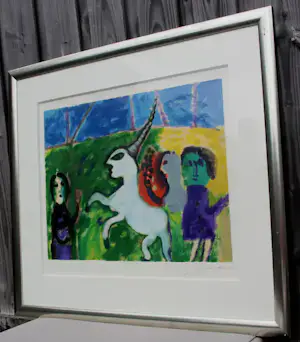 Eugène Brands - Ingelijste zeefdruk: Eenhoorn(groot werk!) kopen? Bied vanaf 399!