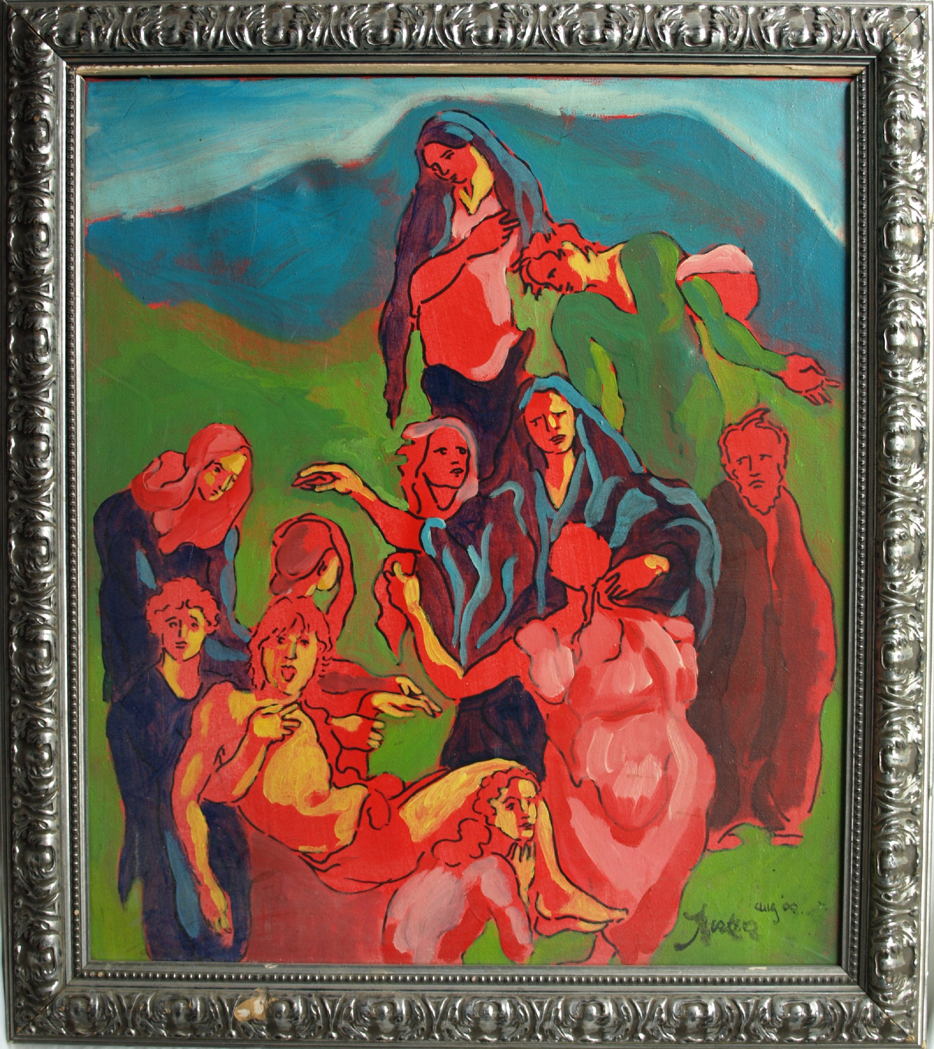 Justus Donker - Olieverf op canvas , Kruisiging , Zelfportret - ingelijst – 2000 verkocht voor € 1!