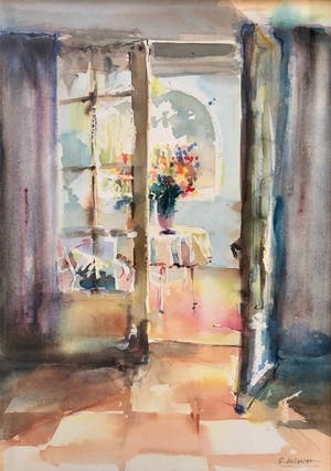Gerard Delancre - "Huisinterieur met Bloemenvaas". kopen? Bied vanaf 25!