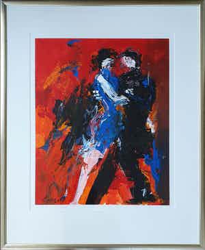 Gerriet Postma - Schilderij "Twee dansende figuren'- Ingelijst verkocht voor € 465!