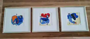 Paul Elshout - Elshout, Paul | Zeefdrukken Vogel I+II+III lijstafmetingen 39,5 x 39,5 cm verkocht voor € 100!