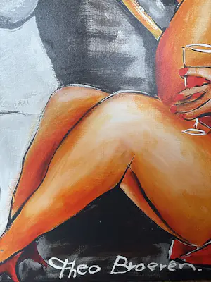 Theo Broeren - Glicée met acryl op doek ‚ Muziek spelen‘ (ZEER GROOT) kopen? Bied vanaf 145!