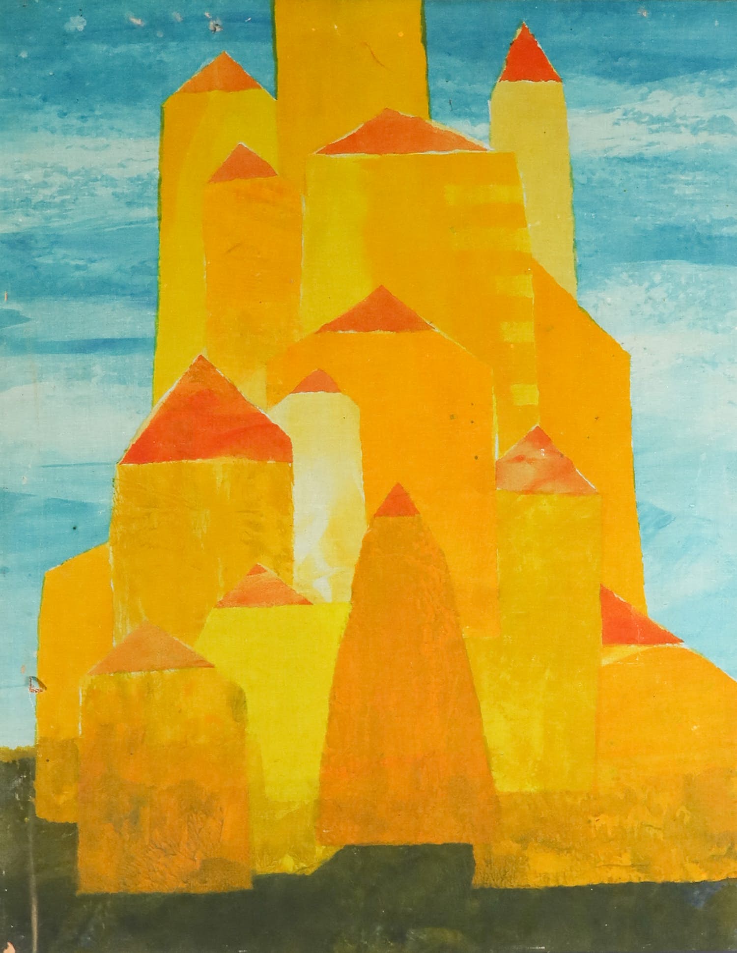 Jan van den Bergh - Monoprint op textiel, Warme stad kopen? Bied vanaf 1!