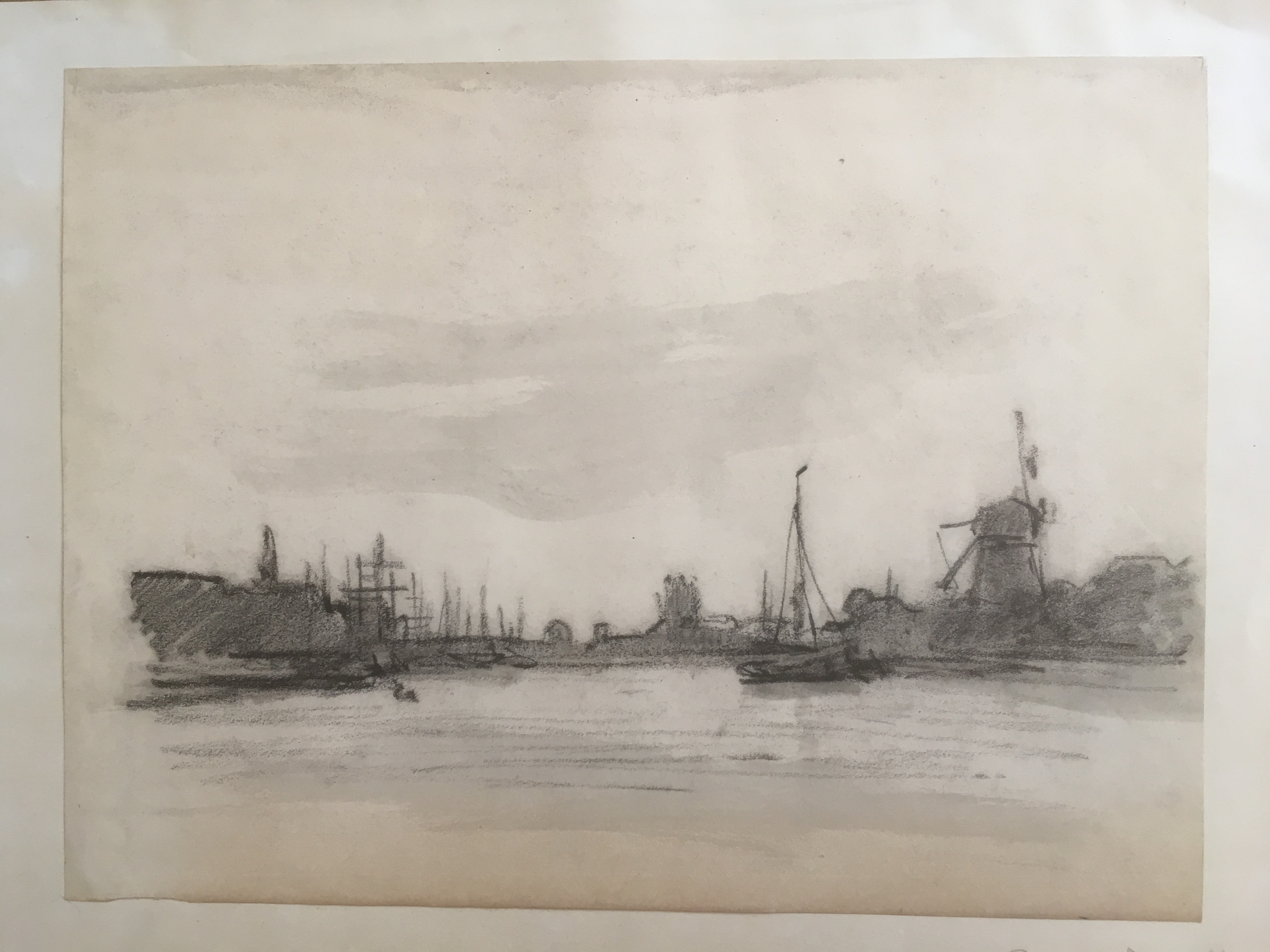 Niet of onleesbaar gesigneerd - Houtskool op papier - Gezicht op Dordrecht. kopen? Bied vanaf 1!