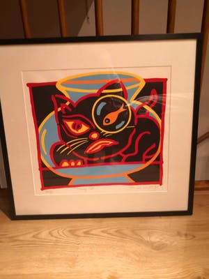 Marijke van Os - Marijke van Os: Zeefdruk, Crazy Cat - Ingelijst kopen? Bied vanaf 50!