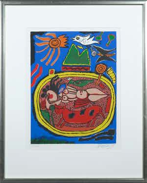 Corneille - Zeefdruk, Huit chats VI - Ingelijst verkocht voor € 120!