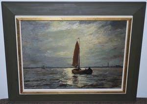 Jacobus Doeser - zeilende tjalk - olieverf op paneel, in een Heijdenrijk lijst kopen? Bied vanaf 99!