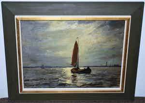 Jacobus Doeser - zeilende tjalk - olieverf op paneel, in een Heijdenrijk lijst verkocht voor € 99!