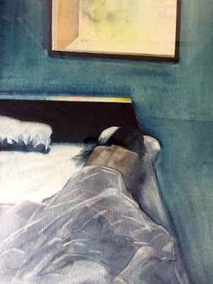 Sjoerd Bakker - Slapende vrouw - Aquarel, Ingelijst verkocht voor € 150!