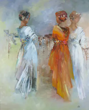 Annie Munsters - Olieverf op doek, Drie figuren - Ingelijst (Groot formaat) kopen? Bied vanaf 1!