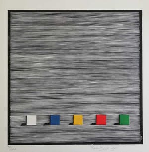 Pieter Becks - GEOMETRISCHE ABSTRACTIE / KLEURHOUTSNEDE / 50x65cm / SIG / 1995 kopen? Bied vanaf 25!