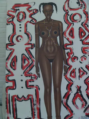 Peter Klashorst - afgeprijst : UNIEK : zeer groot schilderij van een naakte afrikaanse dame , kopen? Bied vanaf 575!