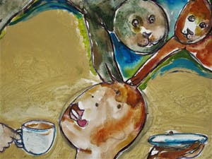 Anton Vrede - Antilliaans-Surinaamse Expressionist - Grote Gouache "Zoetje Little Sweet" gesig kopen? Bied vanaf 10!