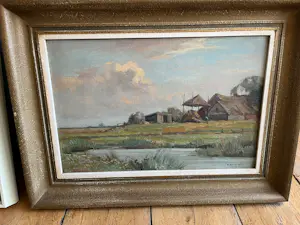 Willem Frederik Noordijk - Gezicht op een boerderij met hooiberg in de polder kopen? Bied vanaf 70!