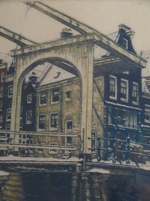 Cornelis Brandenburg - Ets, Groenburgwal Amsterdam in de winter – in originele lijst - groot kopen? Bied vanaf 100!