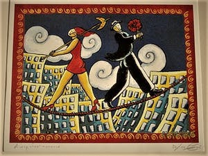 Jacques Tange - populair Rotterdams graficus - gesigneerde Zeefdruk - a very short romance - kopen? Bied vanaf 40!