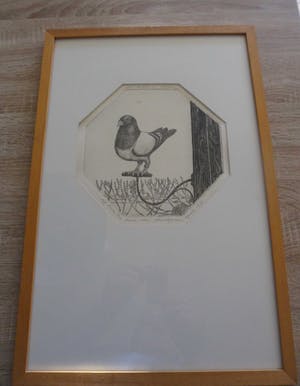 Erna van Mondfrans - Ets. Titel,"Een duifje in balans". kopen? Bied vanaf 30!