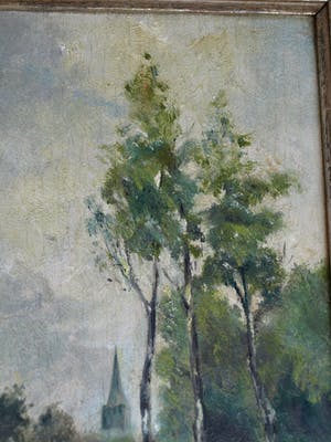 Niet of onleesbaar gesigneerd - Olieverf op paneel , Landschap met vrouw – ingelijst - oud kopen? Bied vanaf 1!