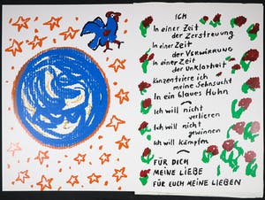 A.R. Penck - Zeefdruk op karton, Das Blaue Huhn kopen? Bied vanaf 500!