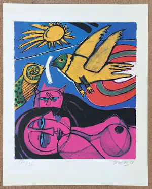 Corneille - Femme, oiseaux, chat, soleil, zeefdruk kopen? Bied vanaf 250!