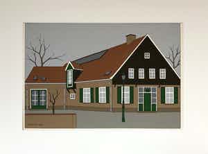 Klaas Bernink - Dorpsgebouw, 110/300 ingelijst + boek verkocht voor € 159!