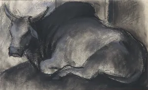 Miriam Cobelens - Krijttekening, Liggend rund kopen? Bied vanaf 1!