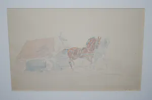 Otto Eerelman - aquarel - wagen met twee paarden - fraai ingelijst kopen? Bied vanaf 300!