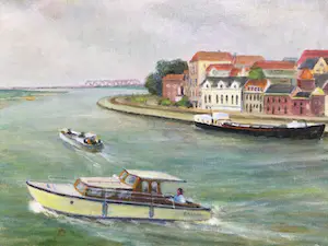 Johan Hendrik Gelink - Deventer vanaf de IJssel | olieverfschilderij kopen? Bied vanaf 50!