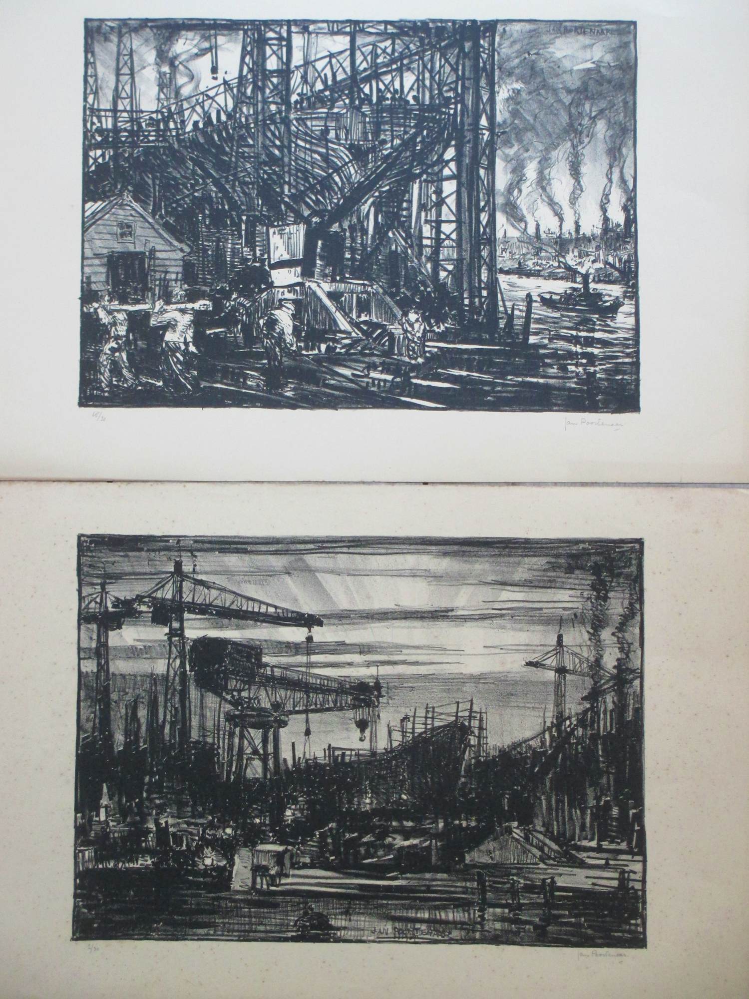 Jan Poortenaar - Scheepswerven Newcastle - 2 Litho's kopen? Bied vanaf 50!