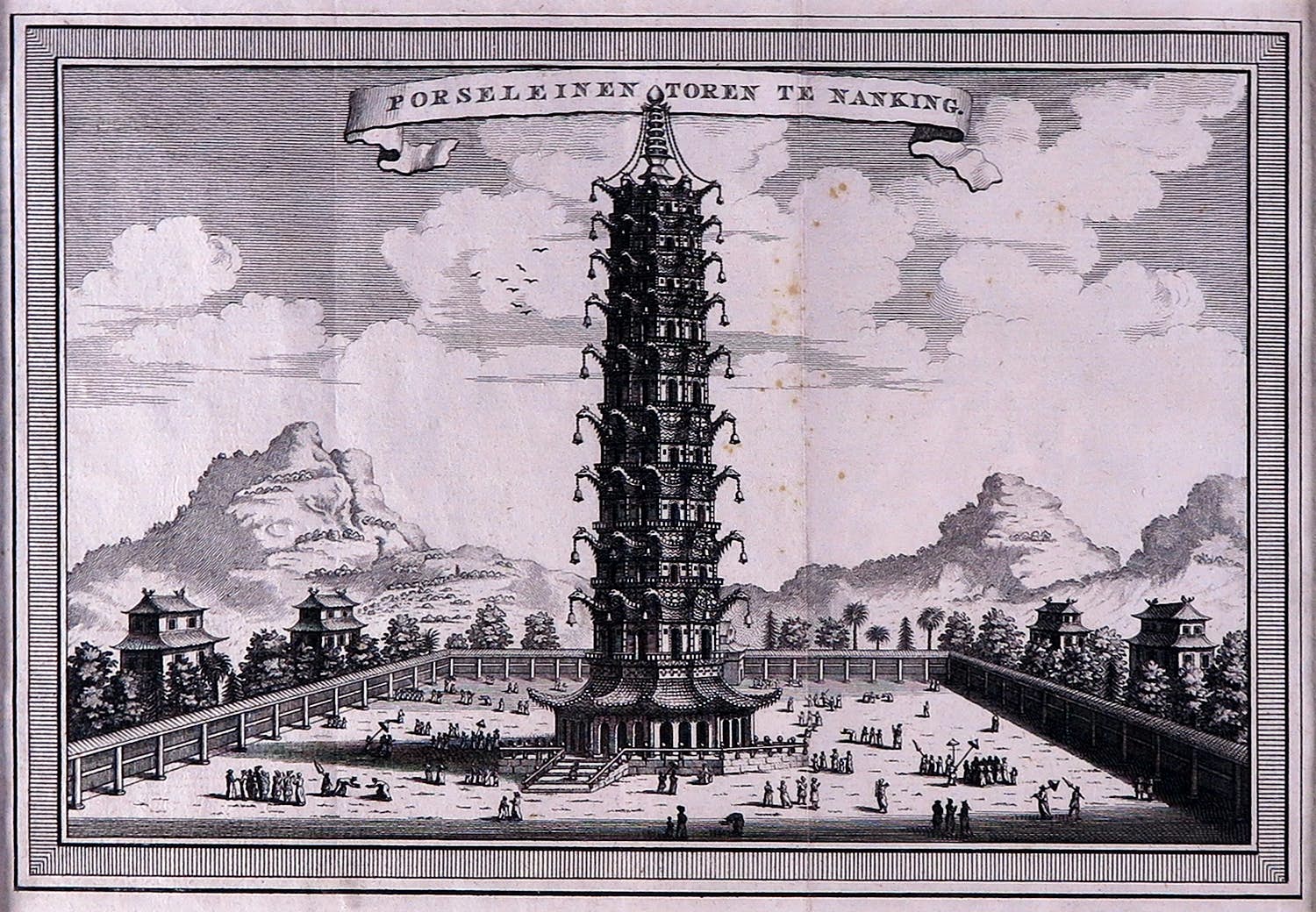 Niet of onleesbaar gesigneerd - Gravure, Porseleinen toren te Nanking kopen? Bied vanaf 1!