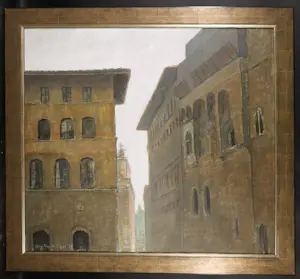 Geldolph Stuyling de Lange - Olieverf op doek, Piazza della Signoria - Ingelijst (Zeer groot) kopen? Bied vanaf 500!